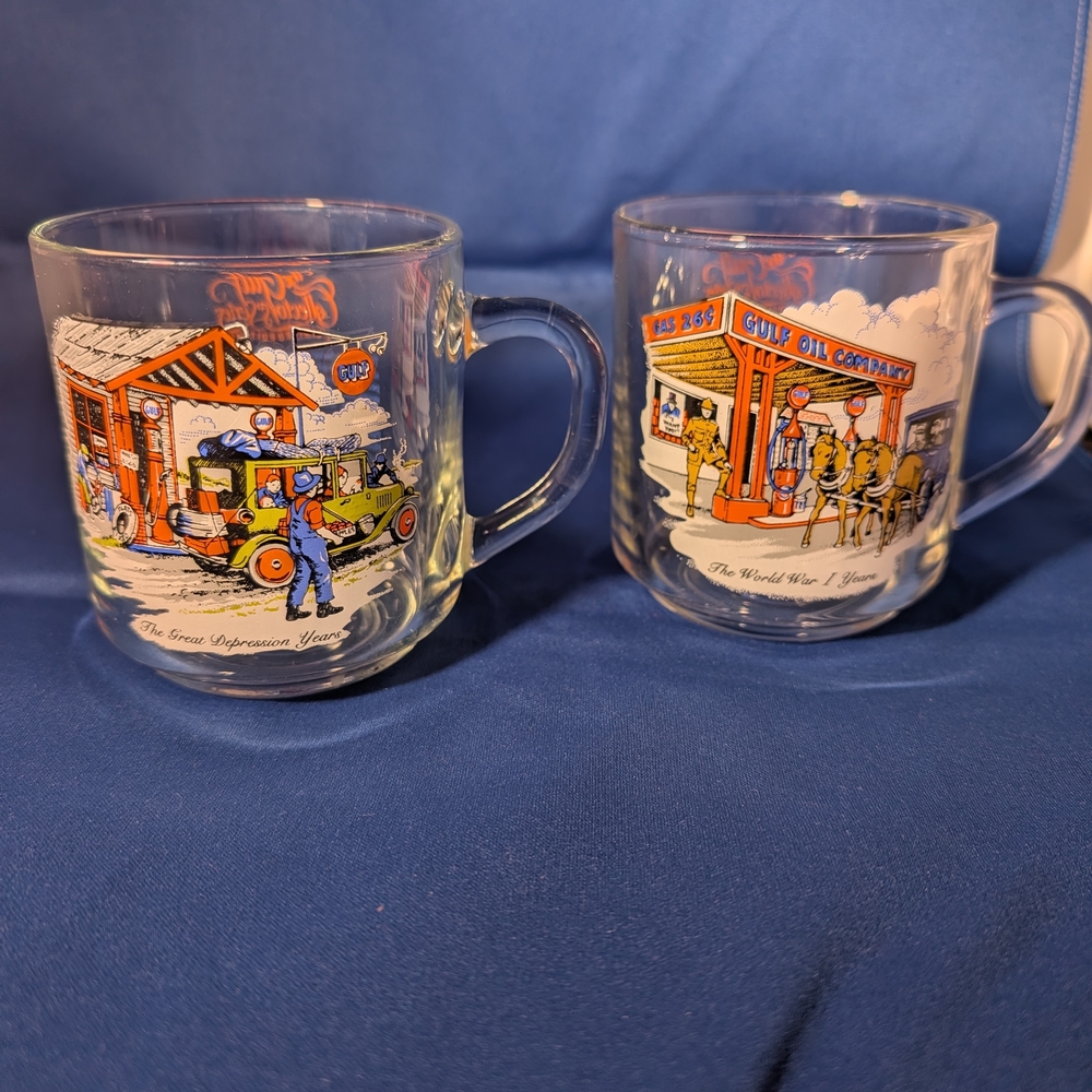 Classic Luminary Gulf Collectible Glass Mugs with Vintage Illustrations